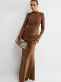 Satin Dreams Mock Neck Long Sleeve Maxi Dress