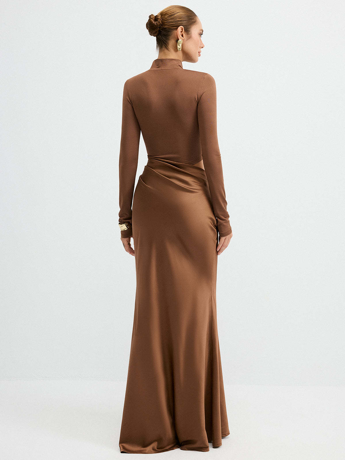 Satin Dreams Mock Neck Long Sleeve Maxi Dress