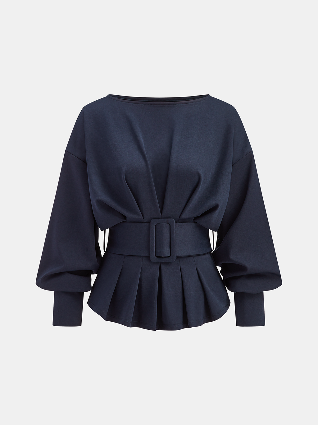 Belted Chic Boat Neck Peplum Sweatshirt