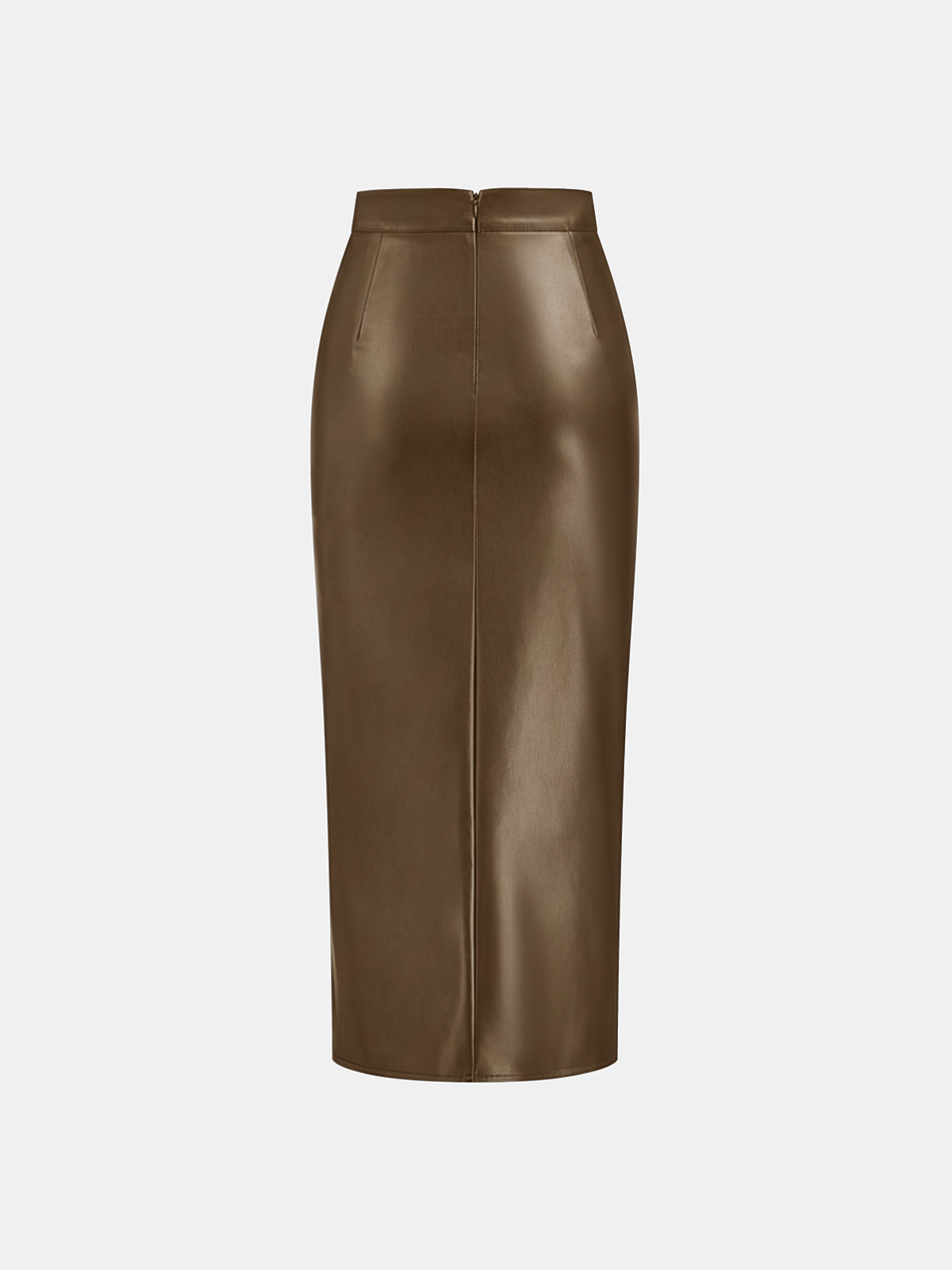 Rachel Ruched Slit Faux Leather Midi Skirt