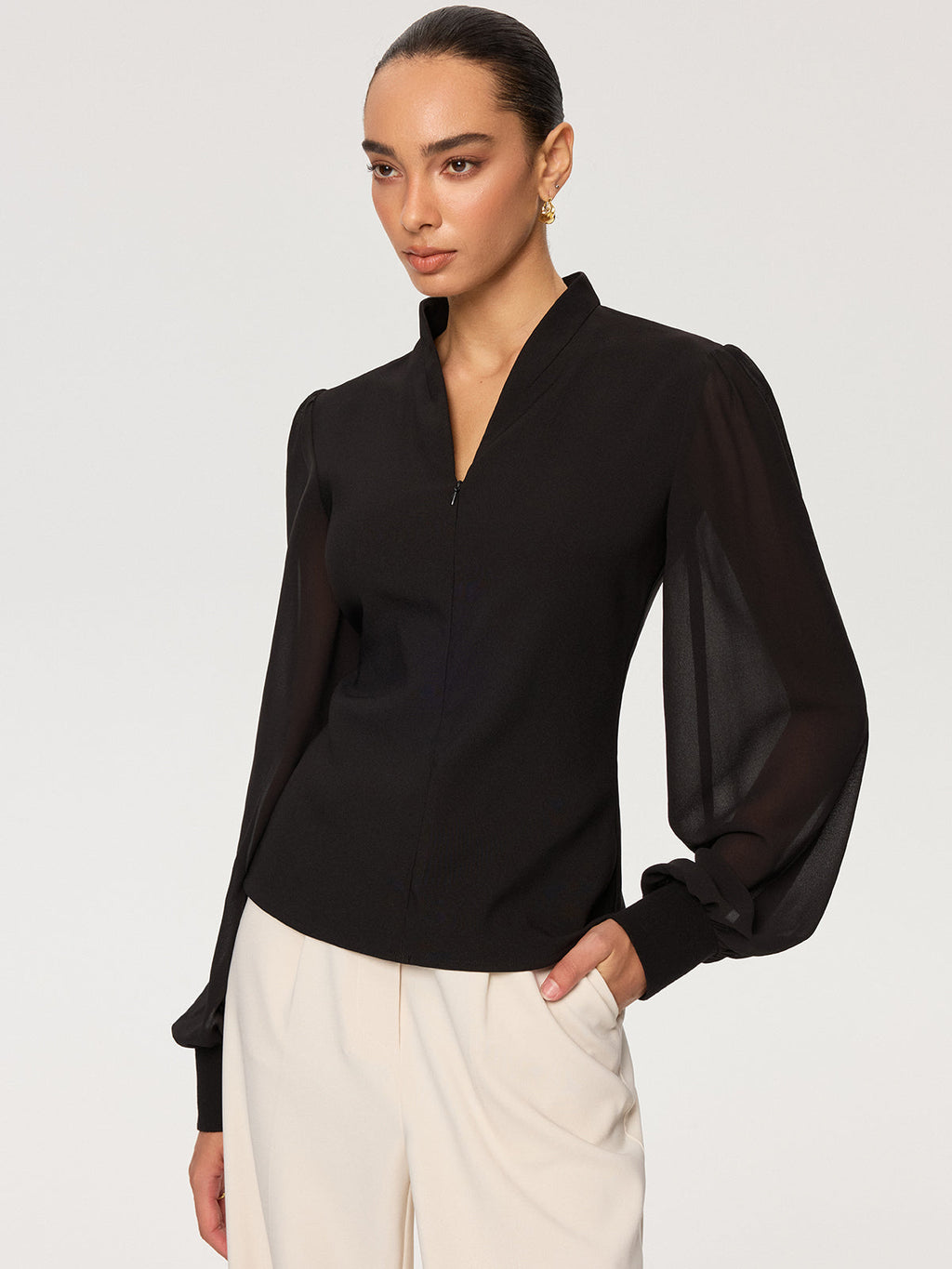 It Girl Zip-Detail Sleeve Blouse