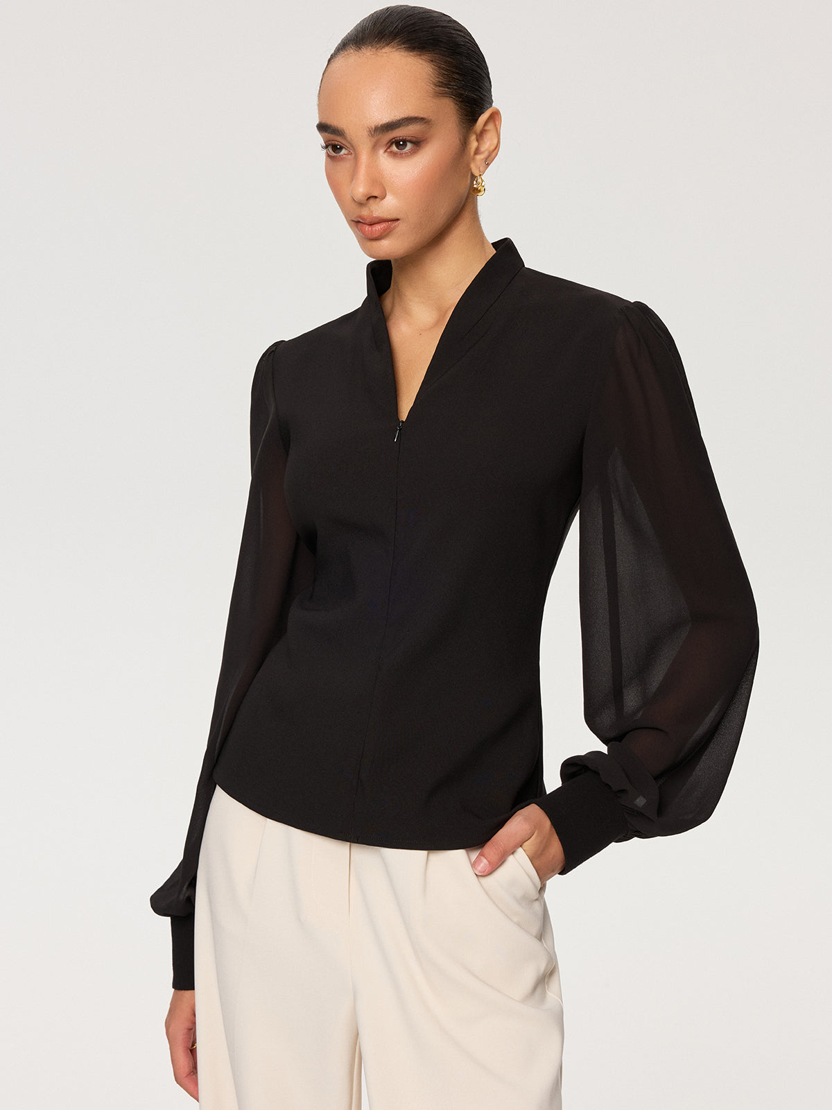 It Girl Zip-Detail Sleeve Blouse