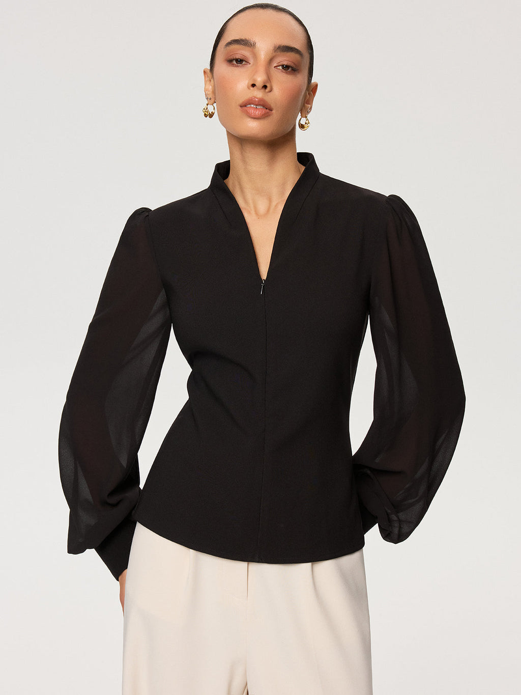 It Girl Zip-Detail Sleeve Blouse