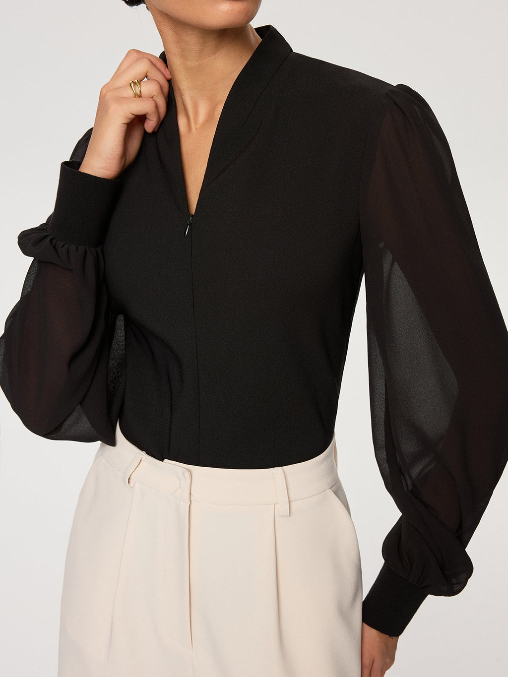 It Girl Zip-Detail Sleeve Blouse