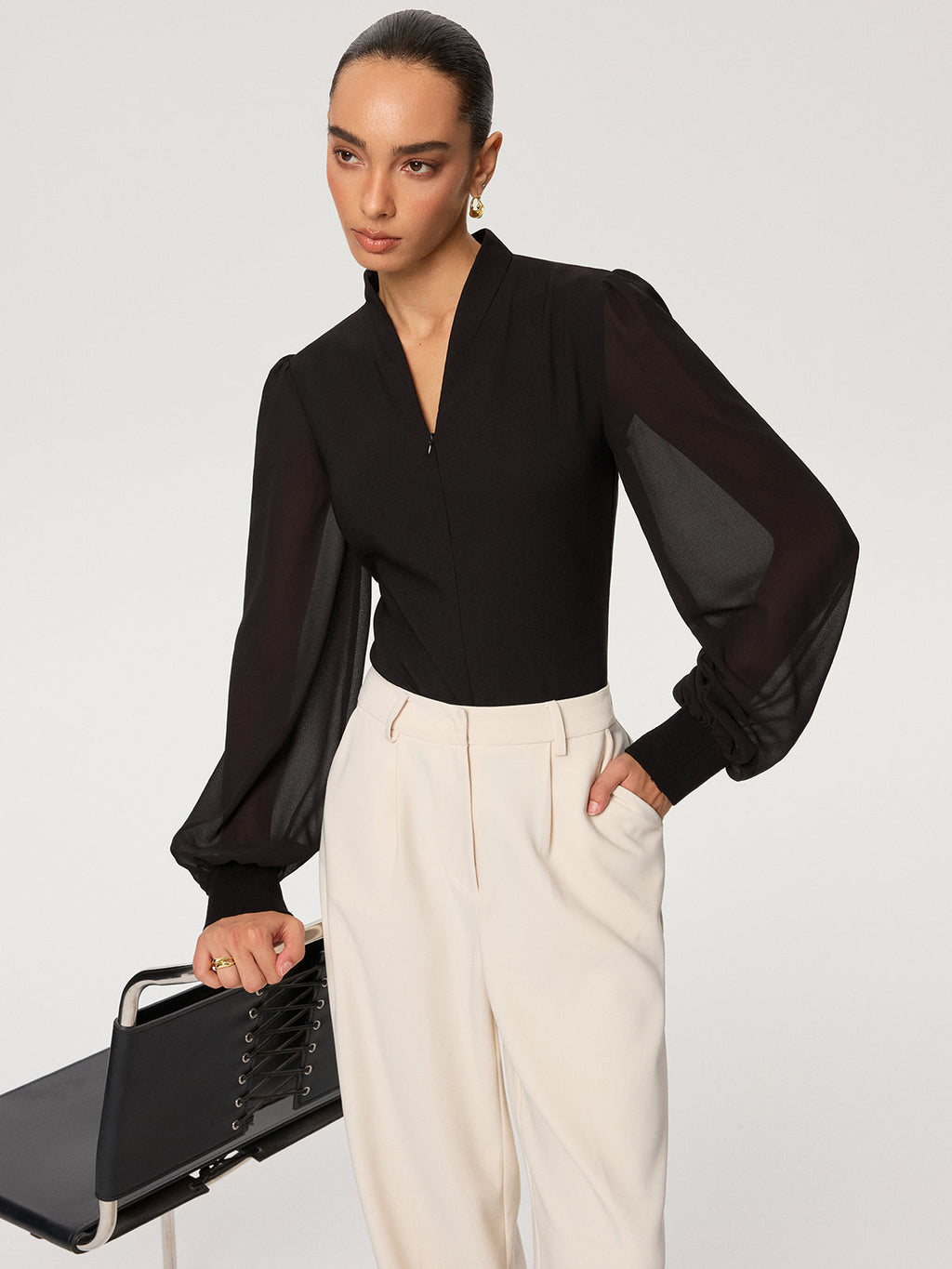 It Girl Zip-Detail Sleeve Blouse