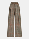 Plaid Authority Belted High-Waisted Pants