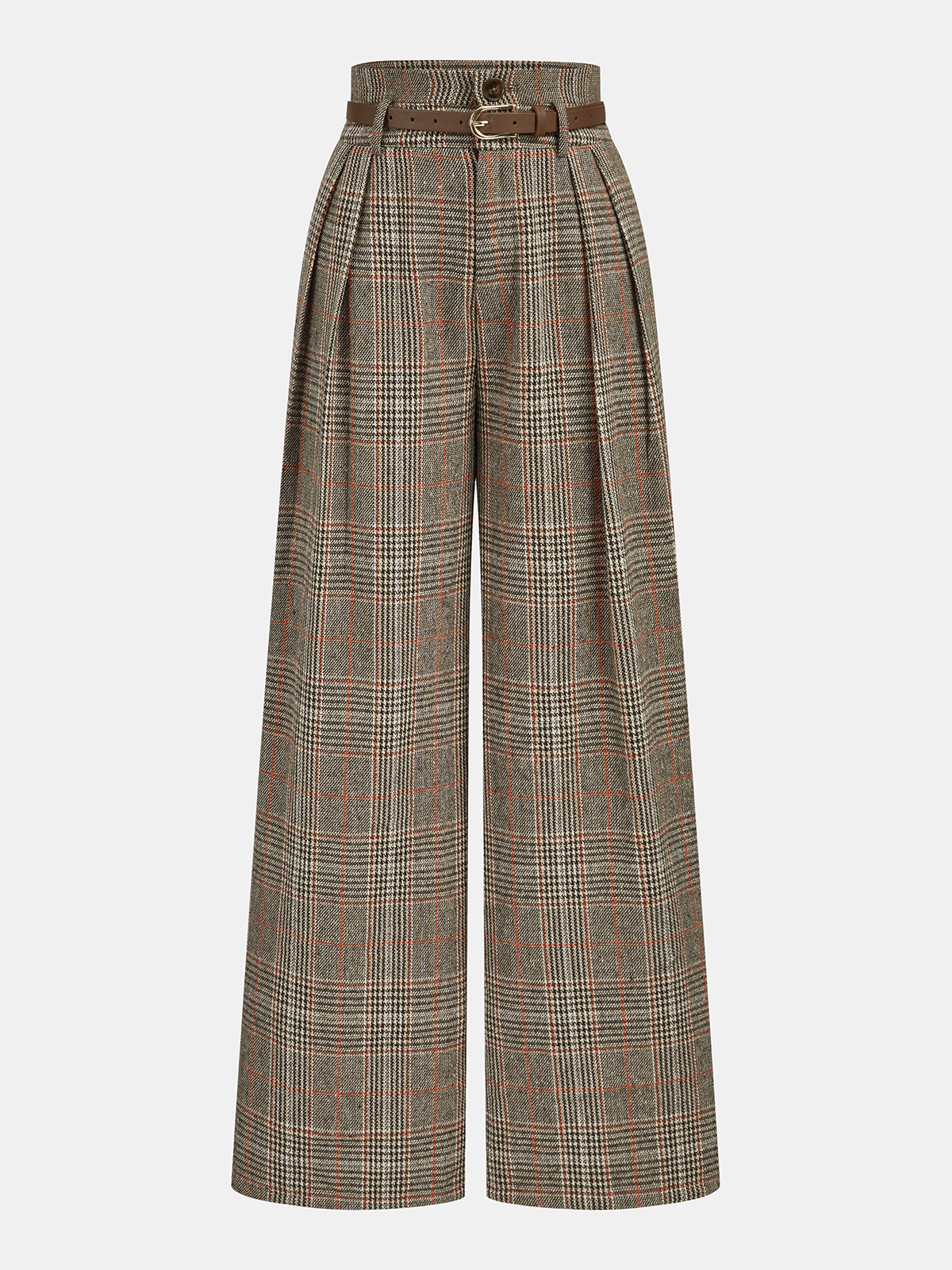 Plaid Authority Belted High-Waisted Pants