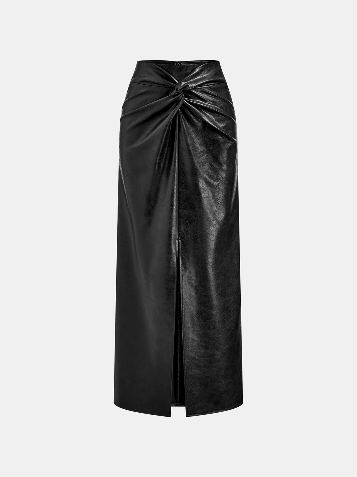 The Vixen Slit Faux Leather Knot-Detail Midi Skirt