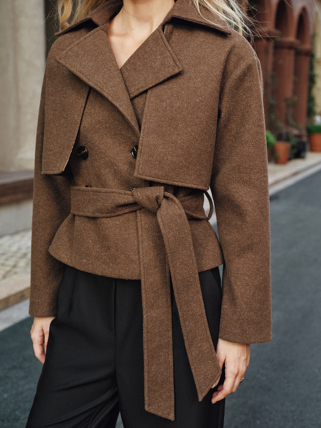 Parla Belted Double-Breasted Tweed Coat