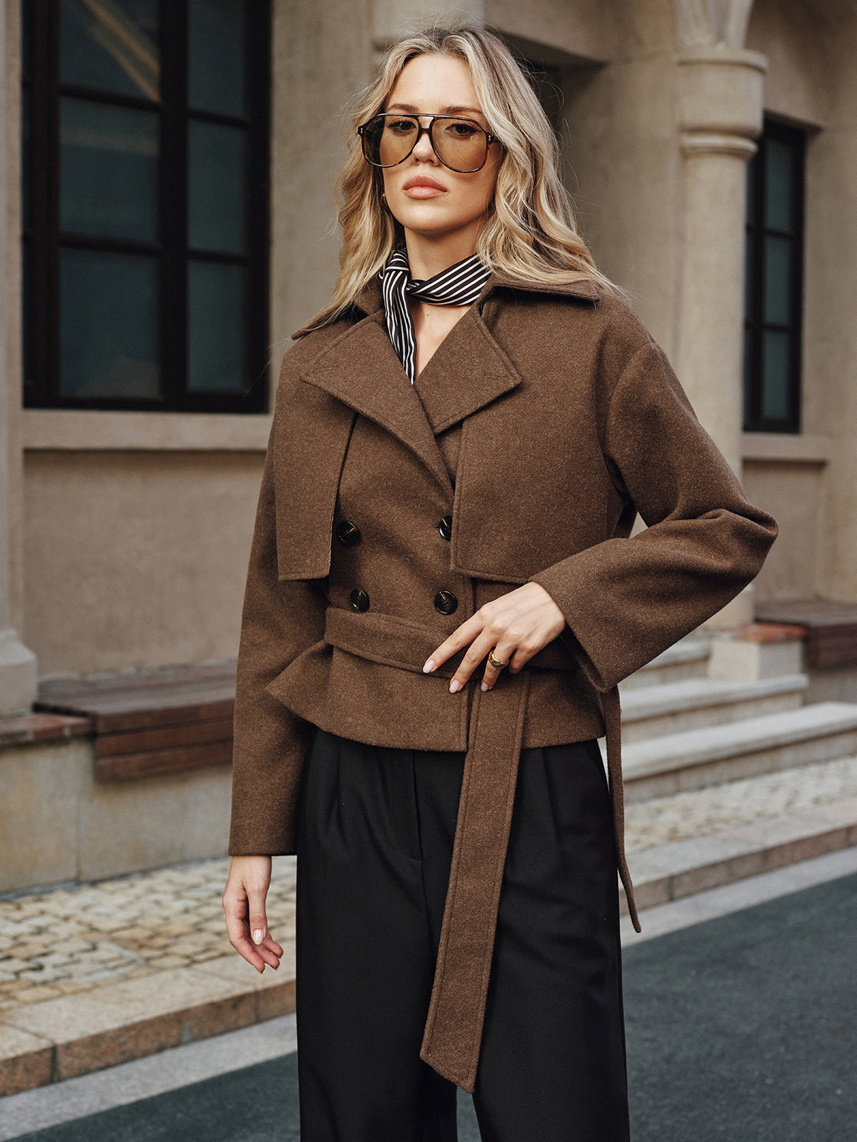 Parla Belted Double-Breasted Tweed Coat