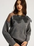 Lace Bloom Floral Semi-Sheer Round Neck Sweater