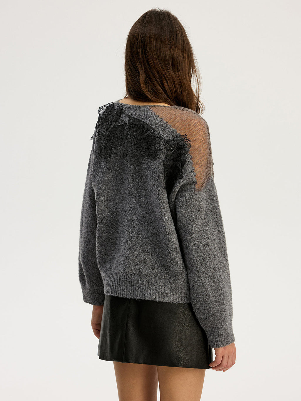 Lace Bloom Floral Semi-Sheer Round Neck Sweater