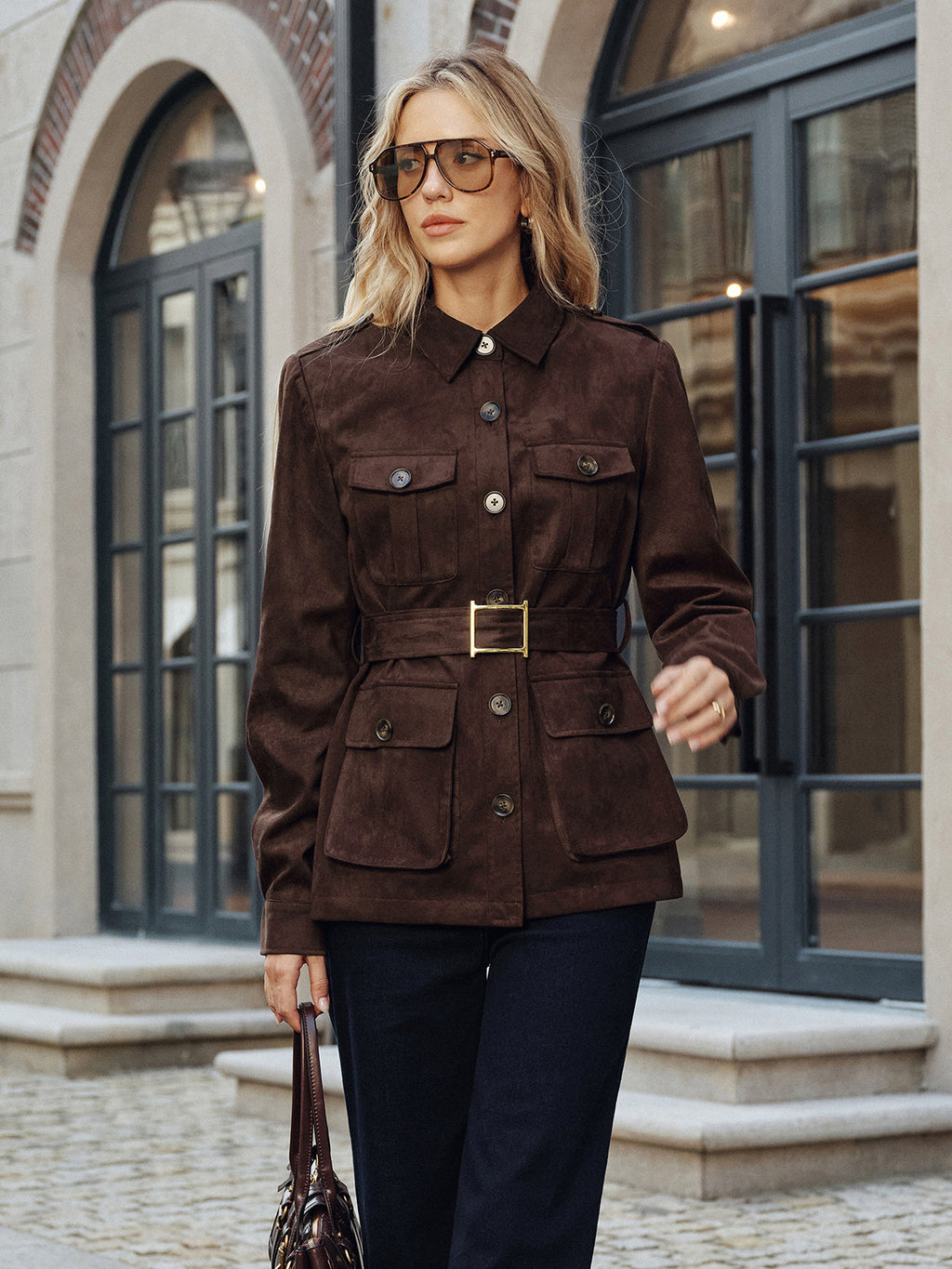 Nomad Multi-Pocket Belted Suede Trench Coat