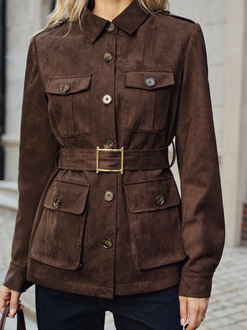 Nomad Multi-Pocket Belted Suede Trench Coat