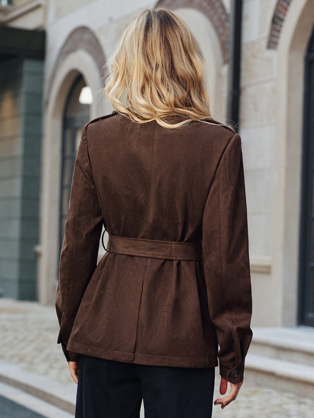 Nomad Multi-Pocket Belted Suede Trench Coat