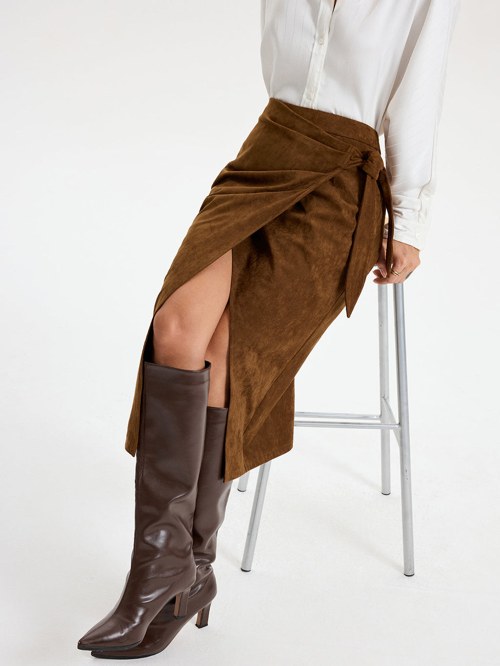 Suede Society Tie-Knot Midi Skirt