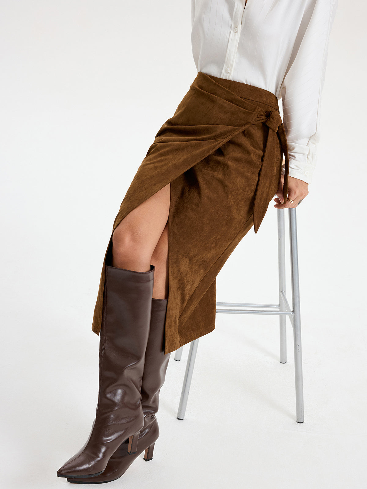 Suede Society Tie-Knot Midi Skirt