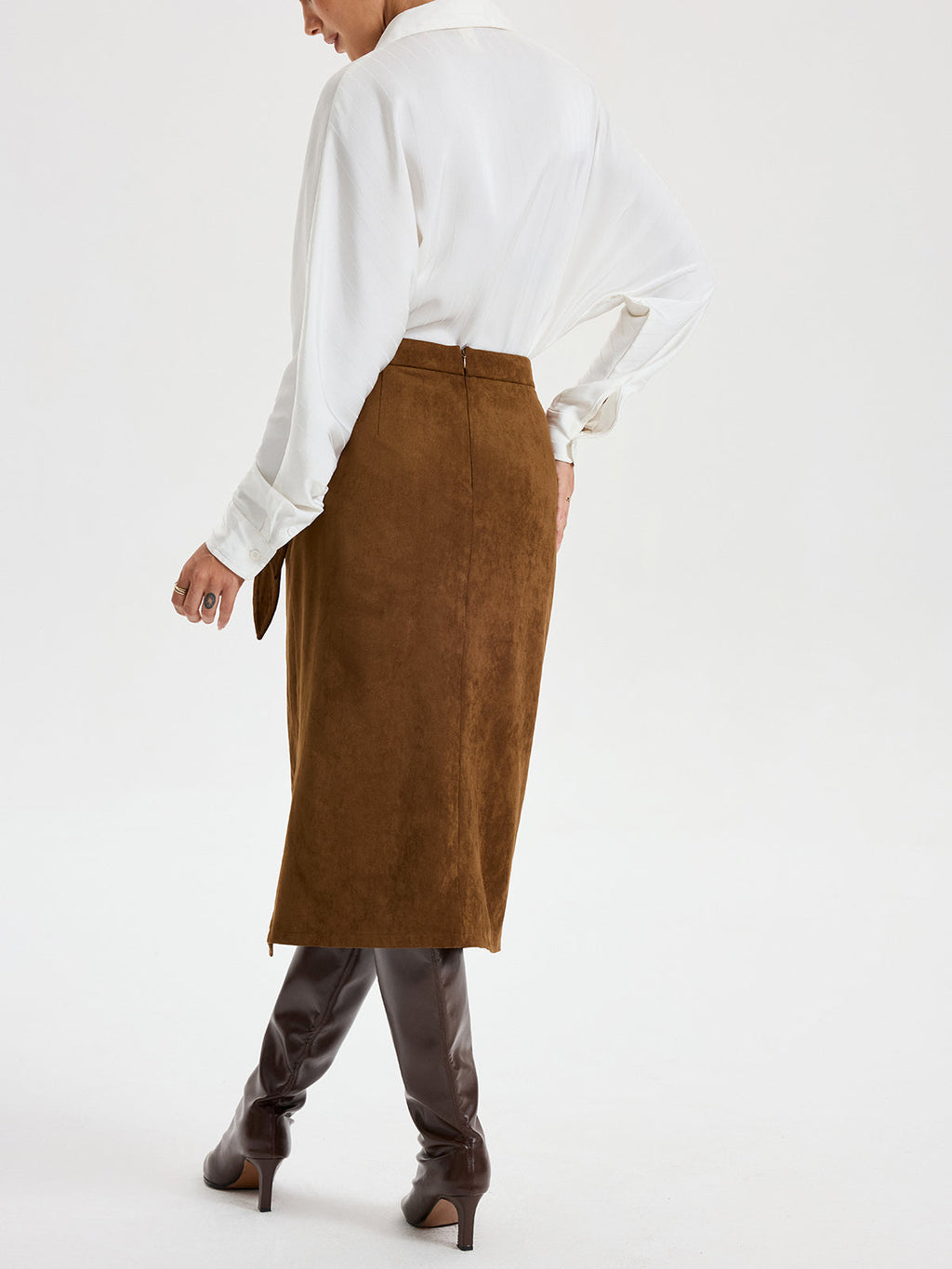 Suede Society Tie-Knot Midi Skirt