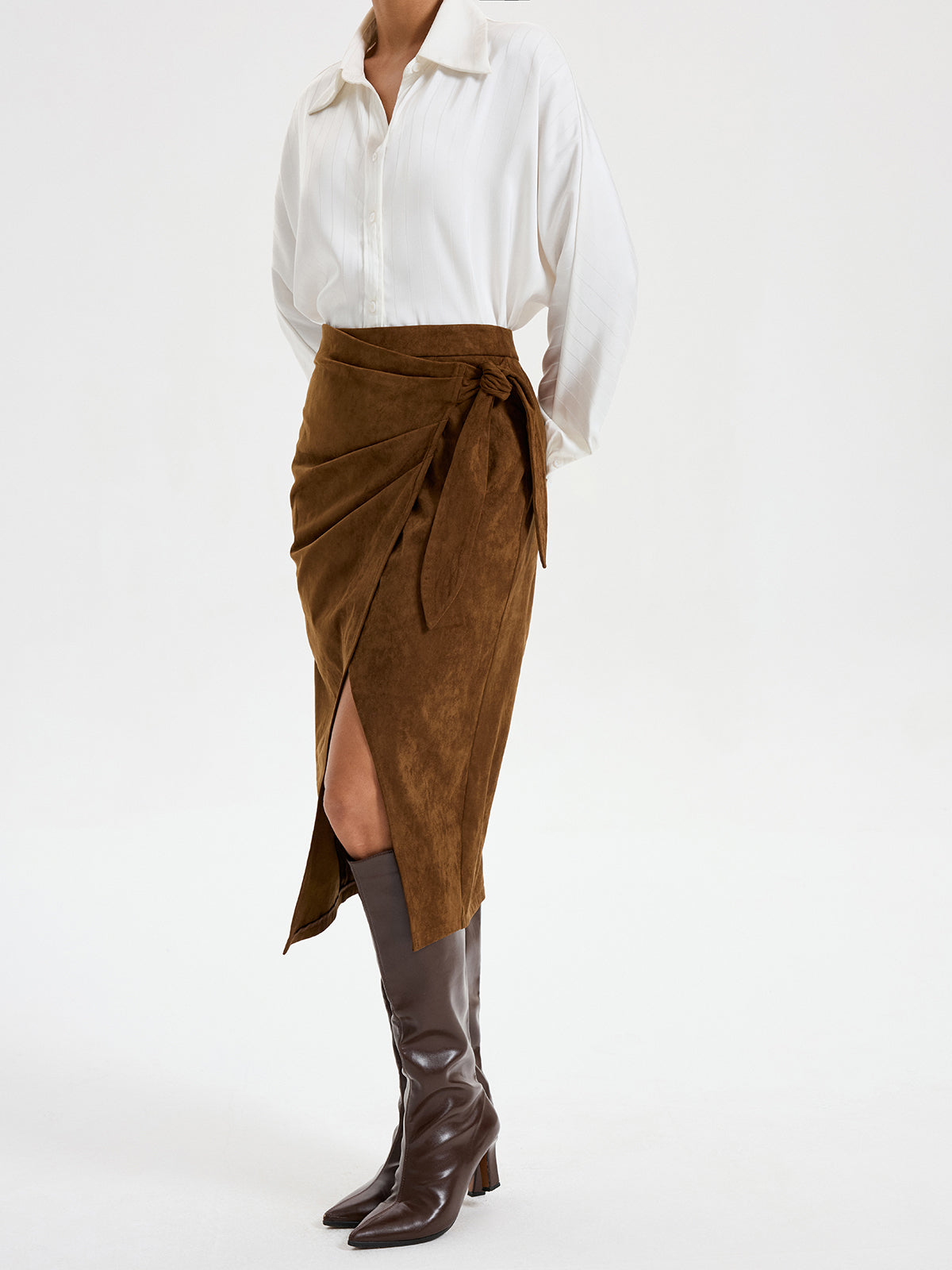 Suede Society Tie-Knot Midi Skirt