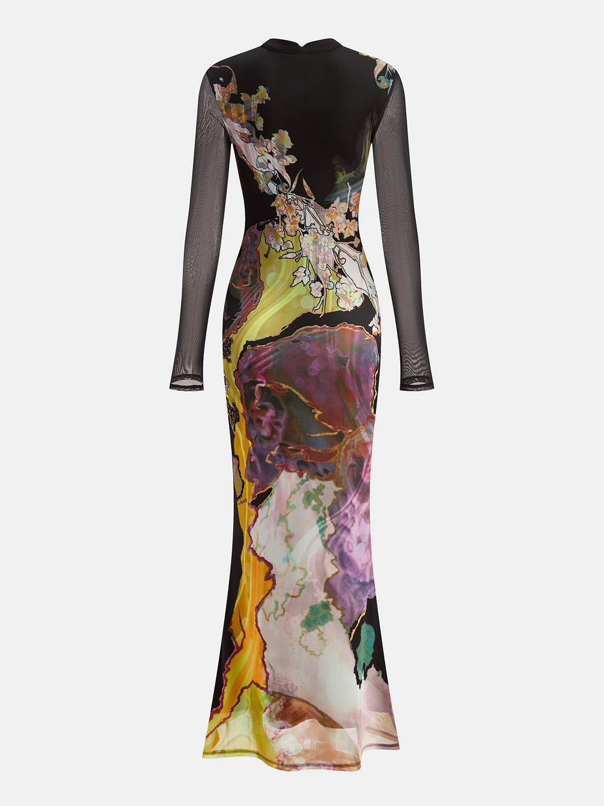Floral Fantasy Mesh Long Sleeve Maxi Dress