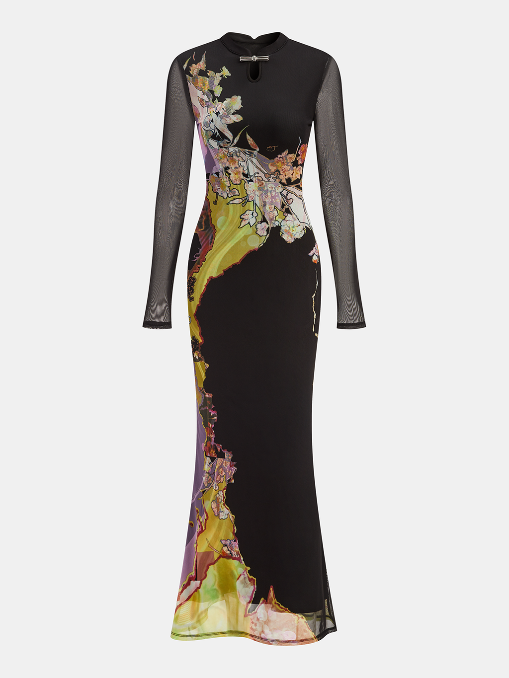 Floral Fantasy Mesh Long Sleeve Maxi Dress