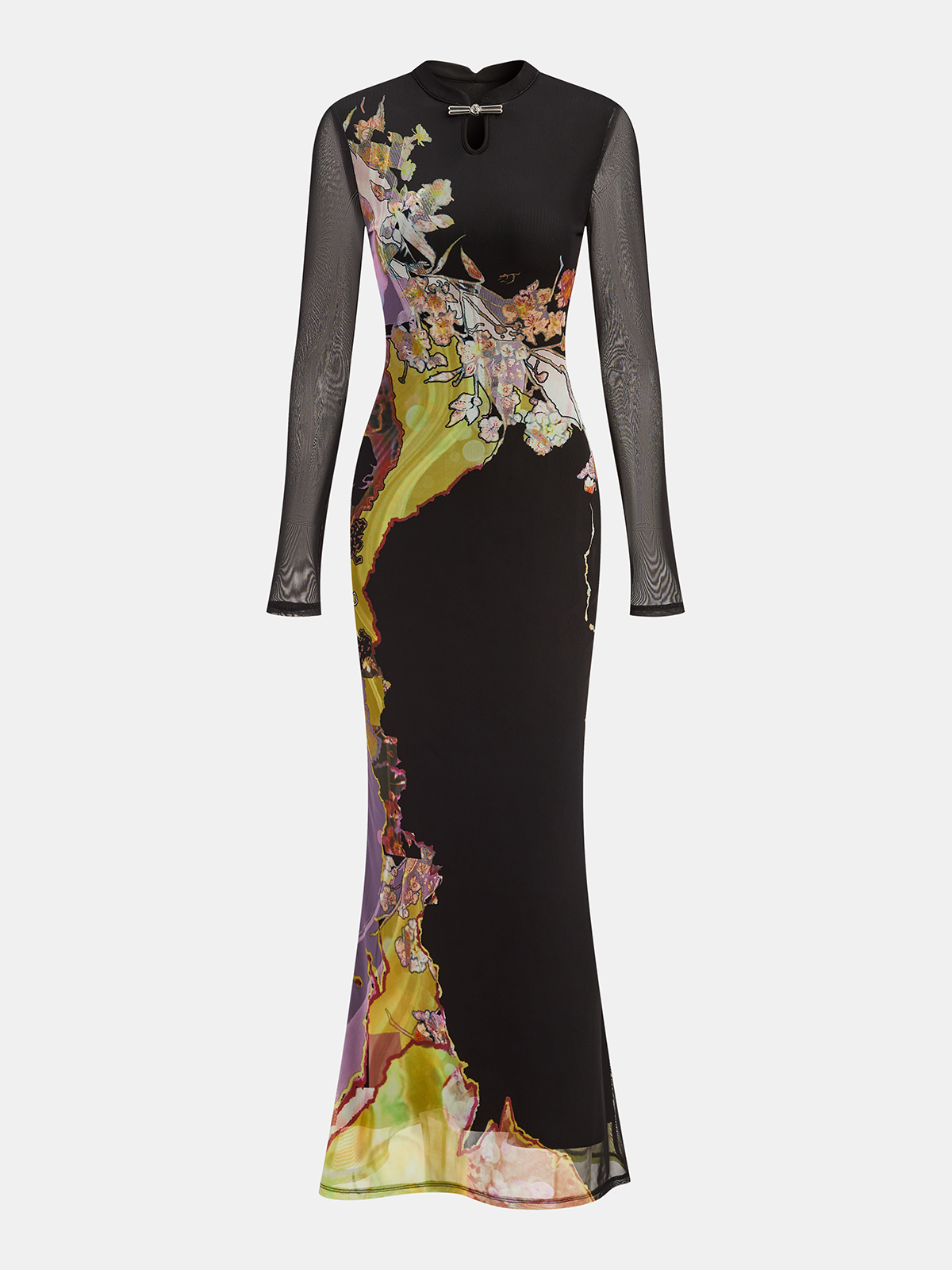 Floral Fantasy Mesh Long Sleeve Maxi Dress