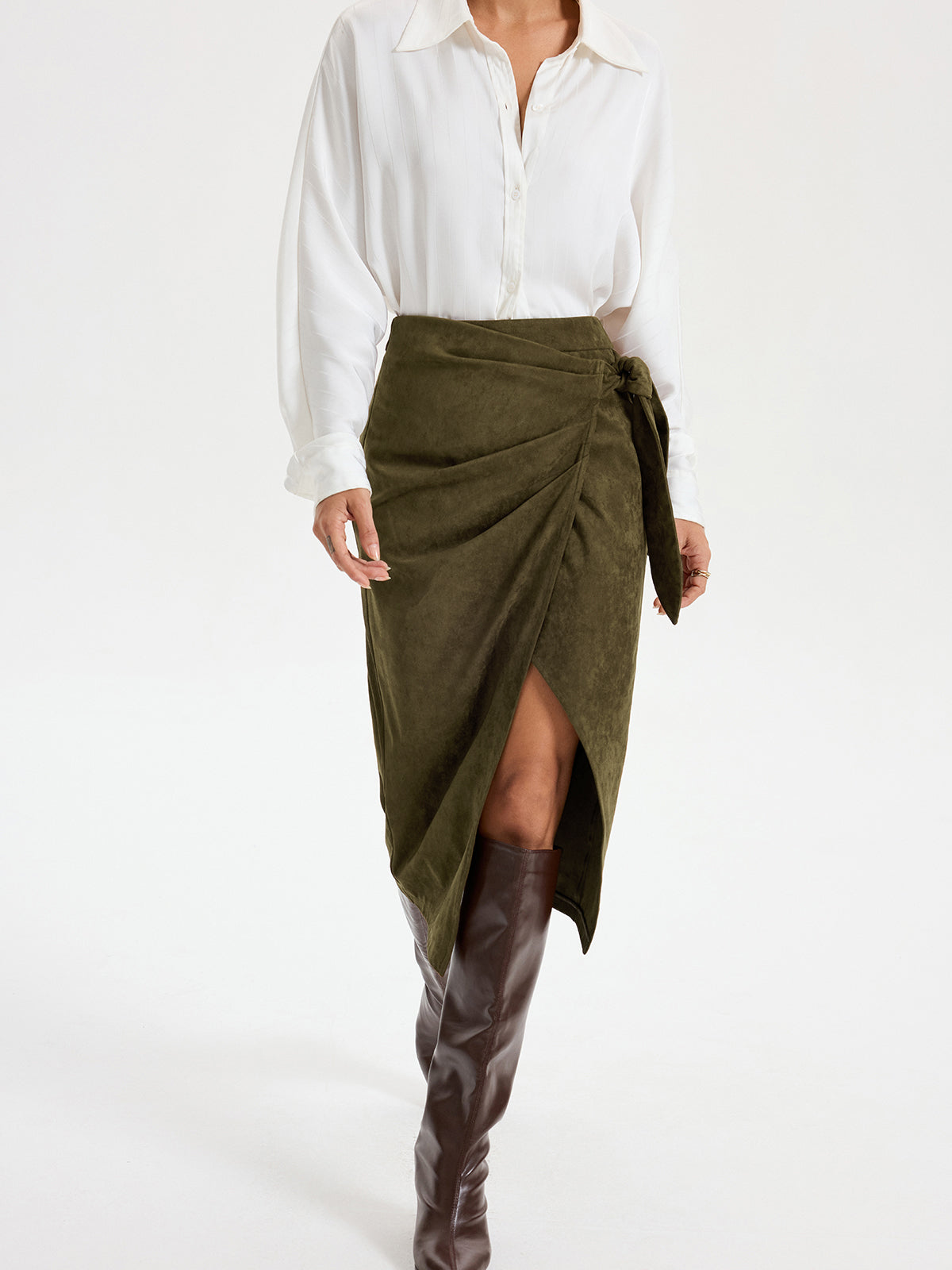 Suede Society Tie-Knot Midi Skirt