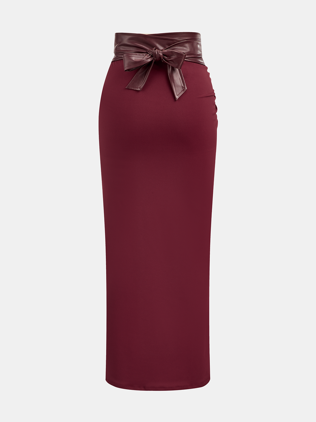 Faux Leather Panel Chic Midi Skirt