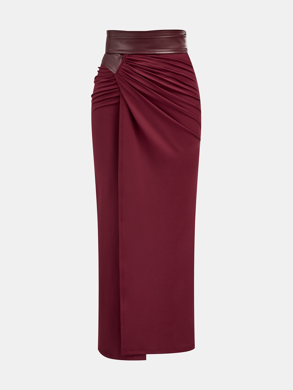 Faux Leather Panel Chic Midi Skirt