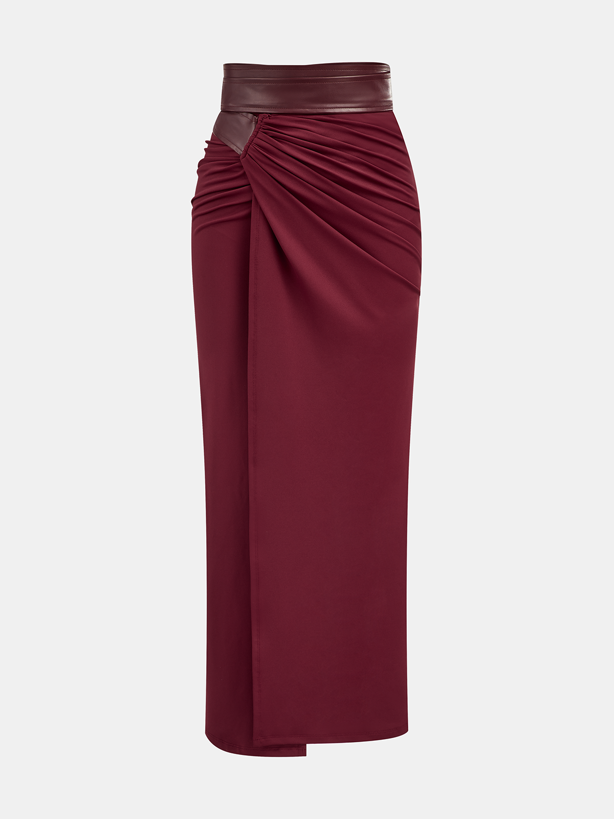 Faux Leather Panel Chic Midi Skirt