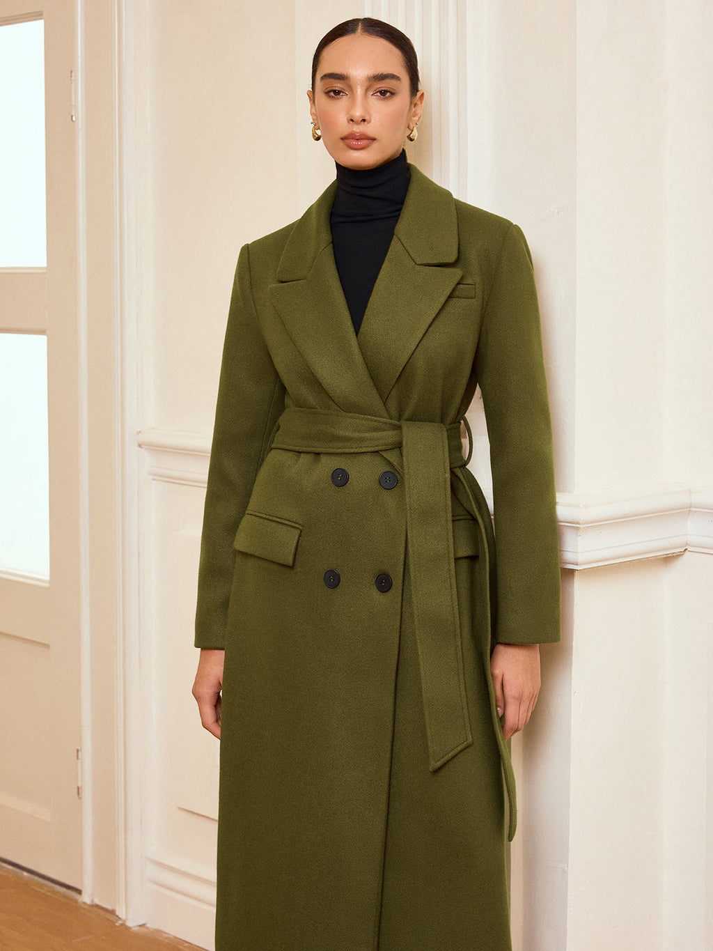 York Classic Belted Double-Breasted Long Coat