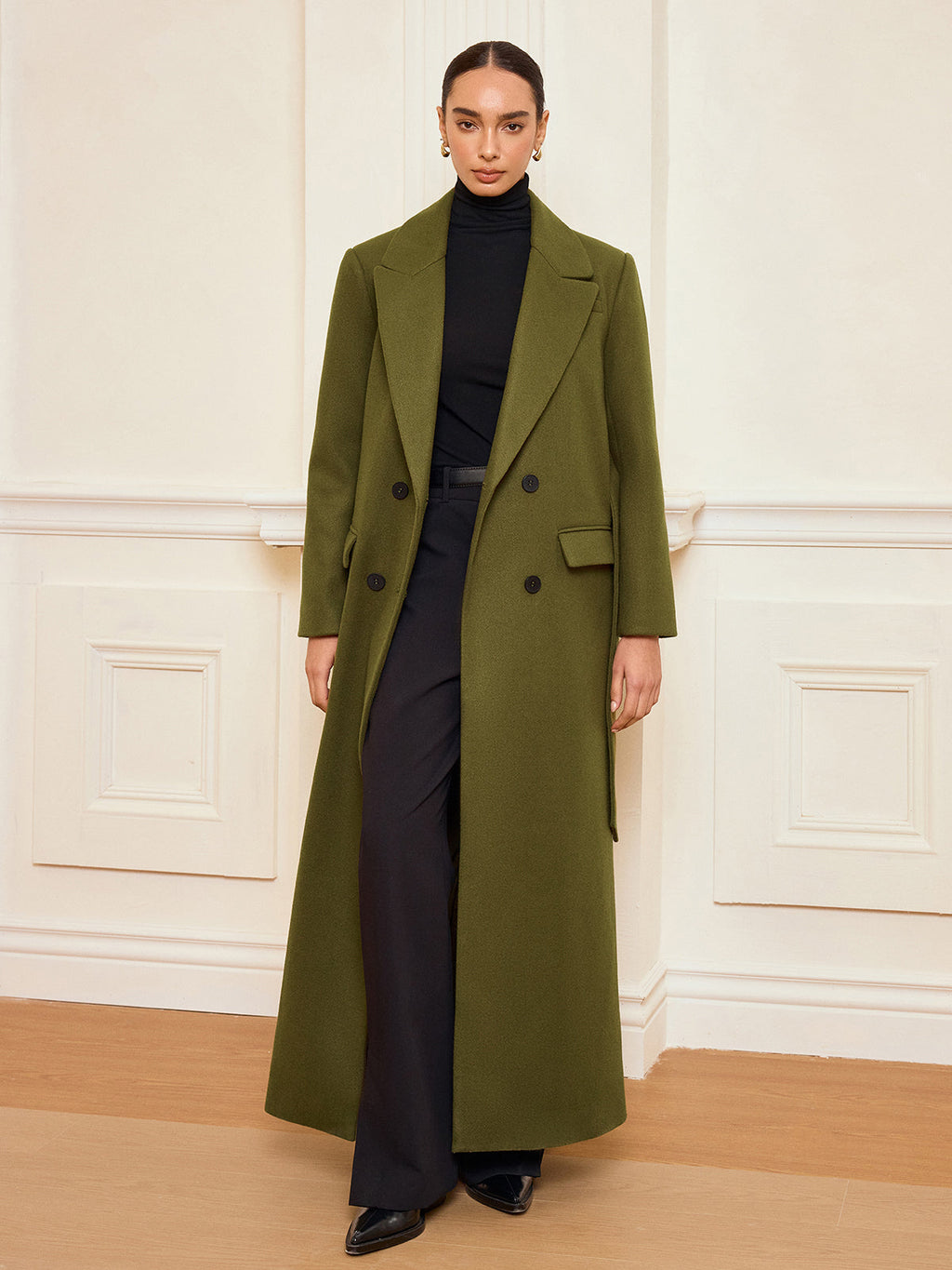 York Classic Belted Double-Breasted Long Coat