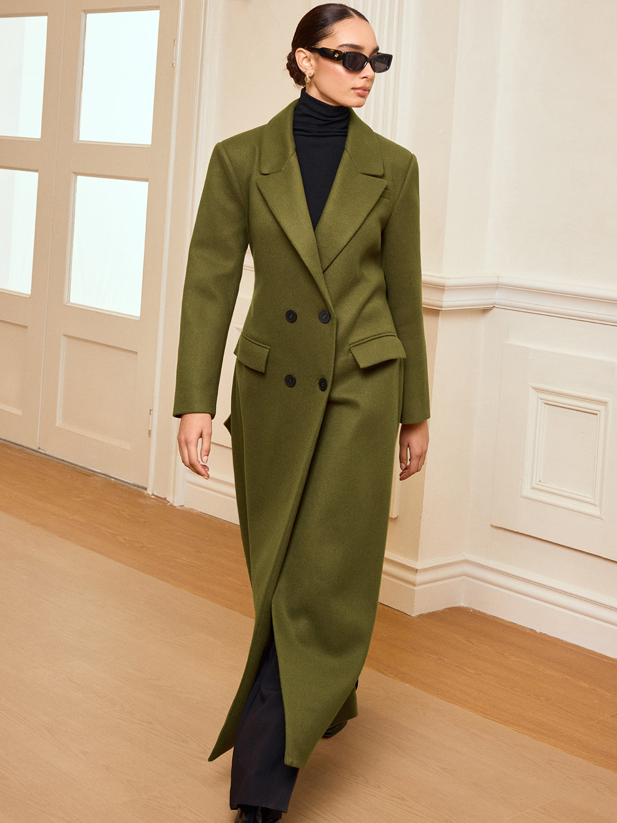 York Classic Belted Double-Breasted Long Coat