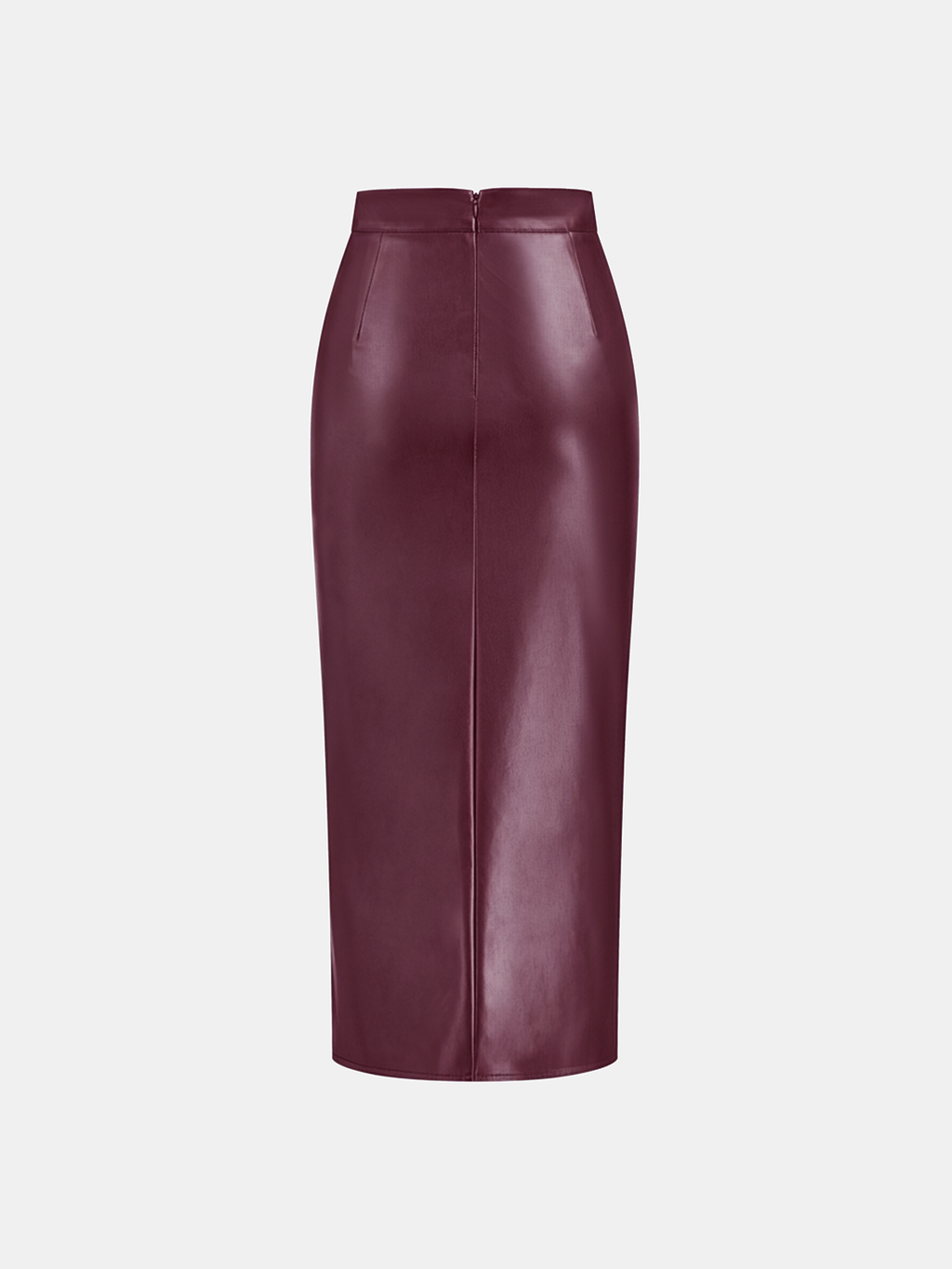 Rachel Ruched Slit Faux Leather Midi Skirt