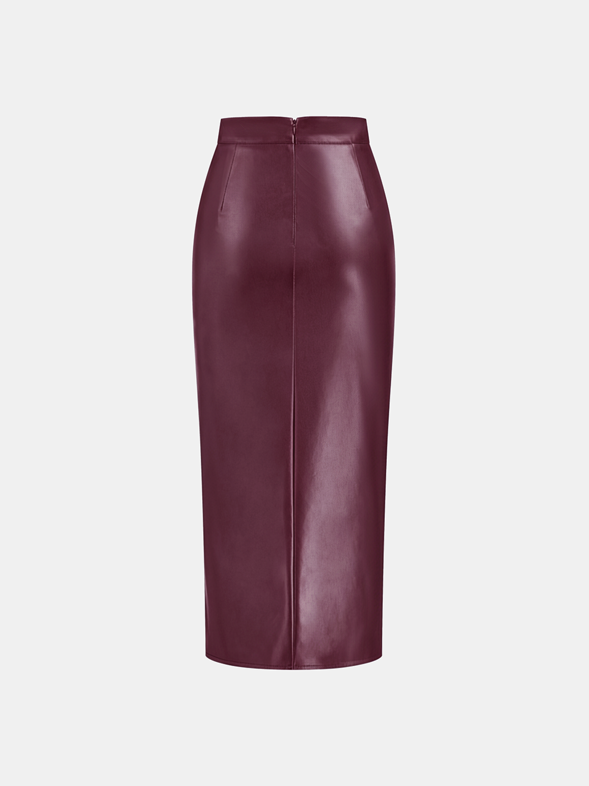 Rachel Ruched Slit Faux Leather Midi Skirt