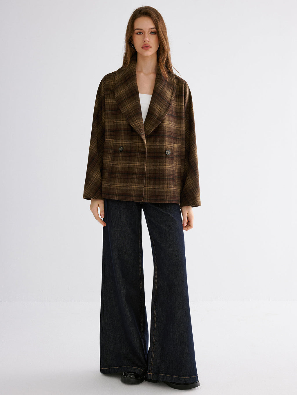 Countryside Gingham Wool-Blend Loose Coat