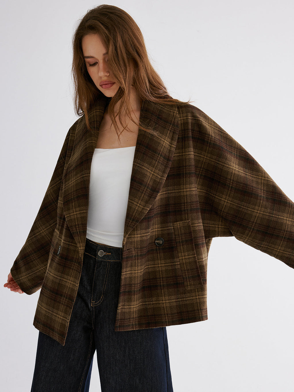 Countryside Gingham Wool-Blend Loose Coat