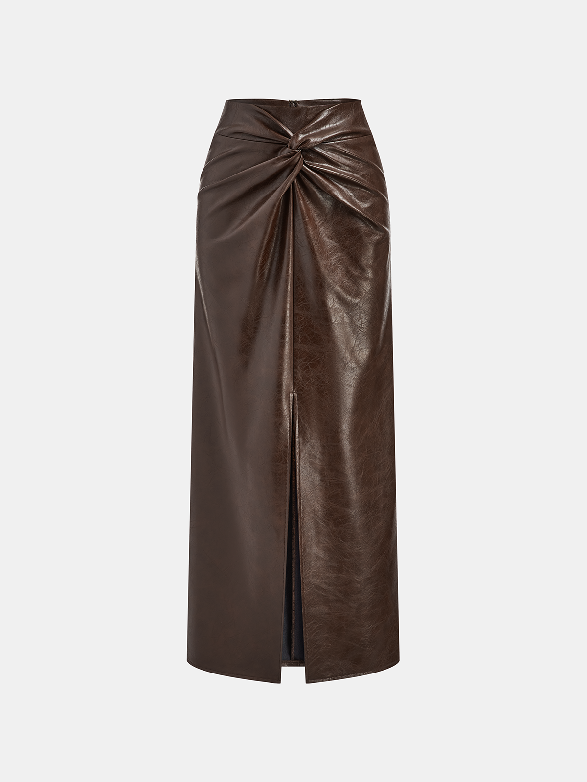 The Vixen Slit Faux Leather Knot-Detail Midi Skirt