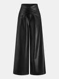Dark Horse Cross-Waistband Leather Wide-Leg Pants
