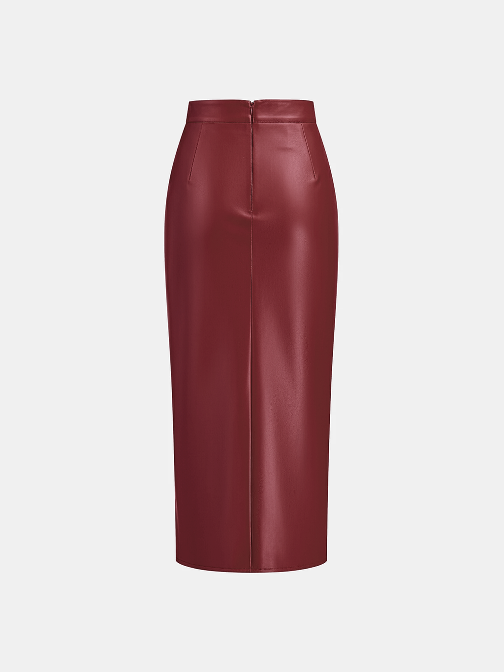 Rachel Ruched Slit Faux Leather Midi Skirt
