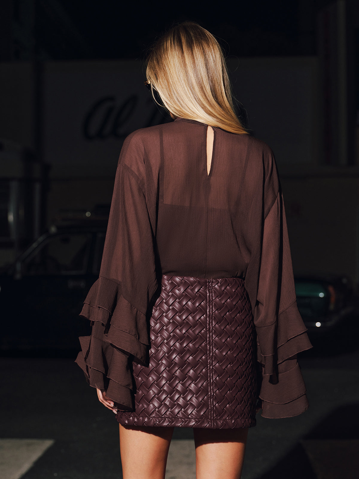 The Weave Faux Leather Woven Mini Skirt