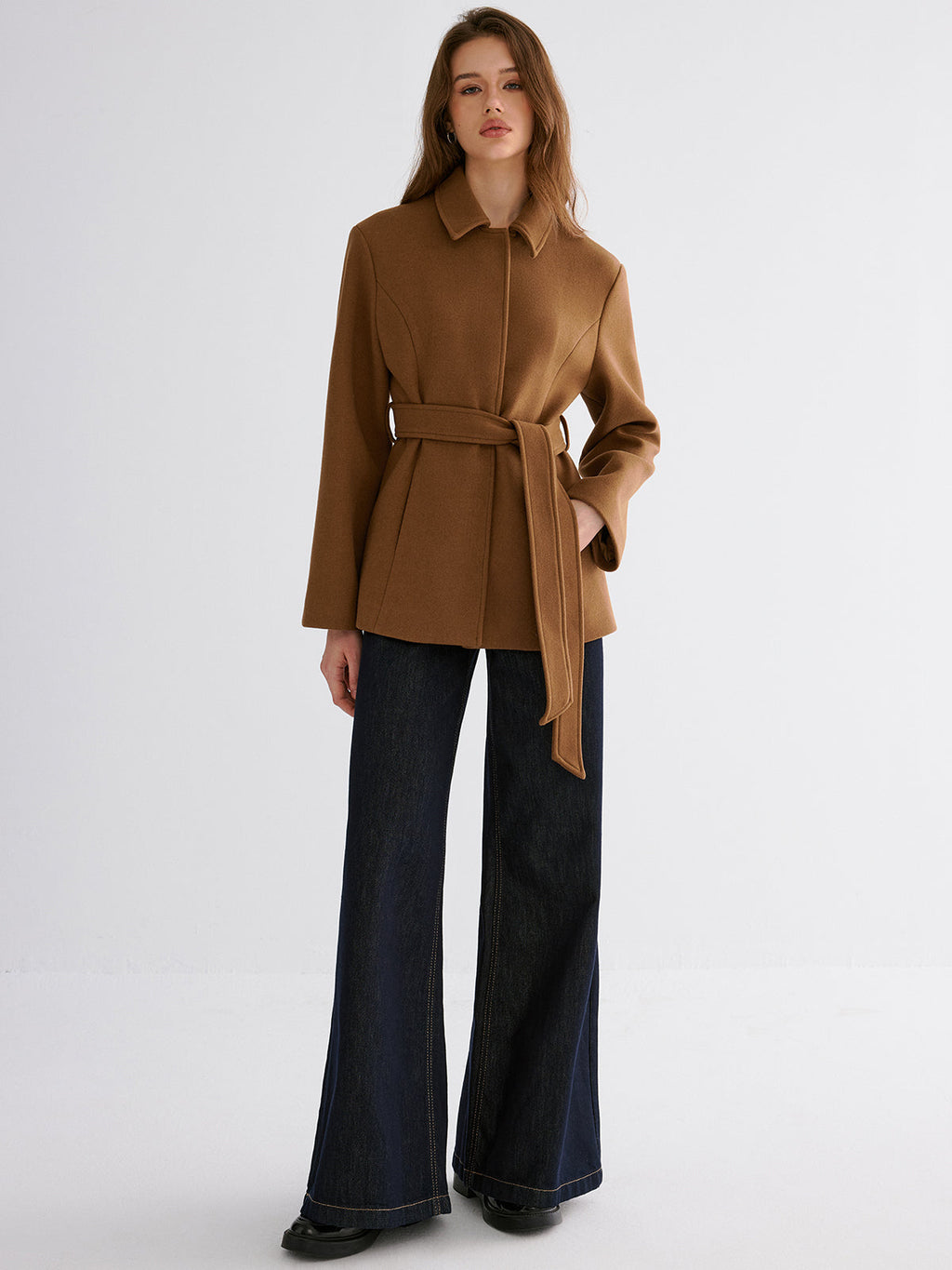 Atelier Smooth Wool Blend Belted Jacket