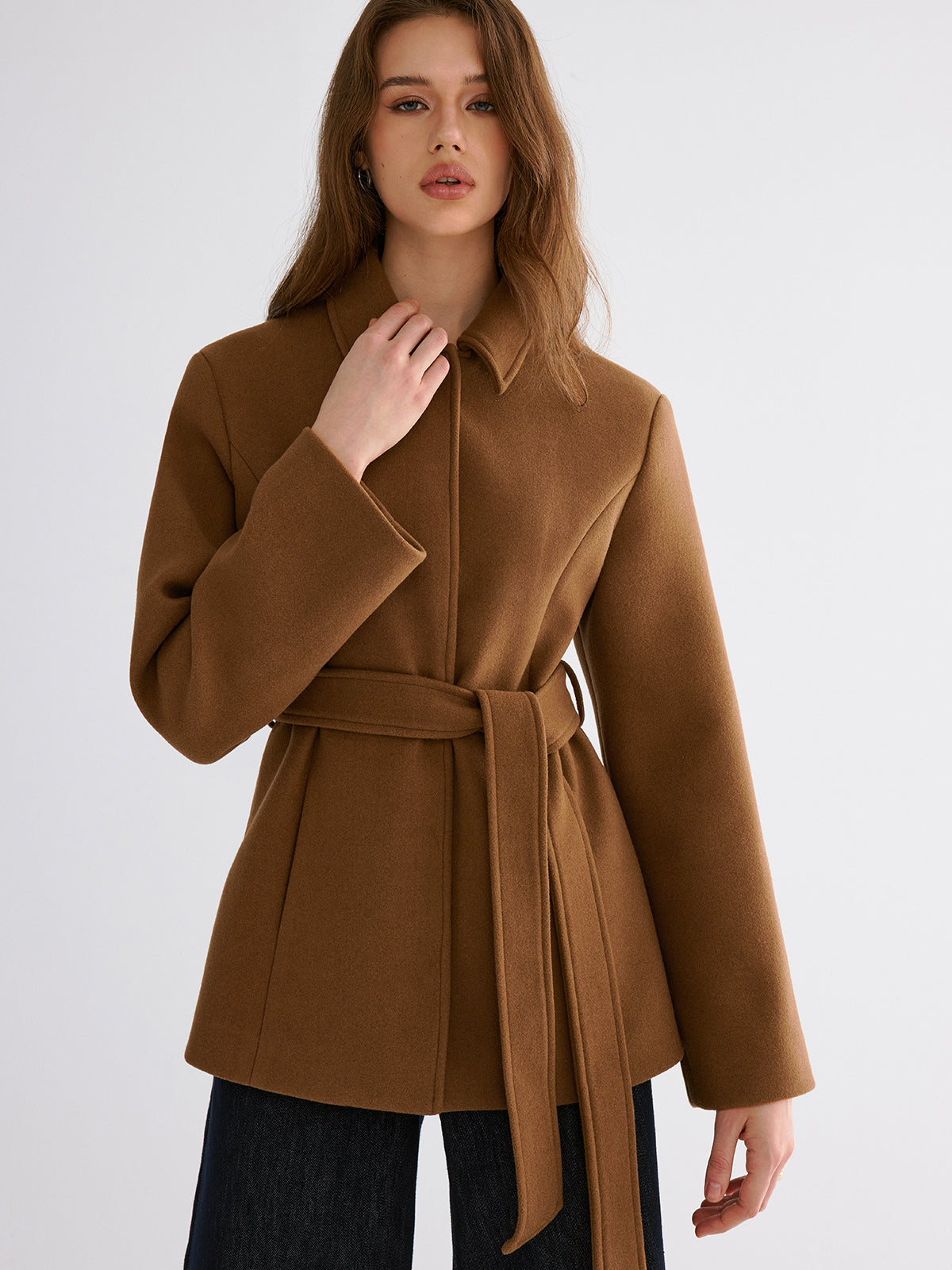 Atelier Smooth Wool Blend Belted Jacket