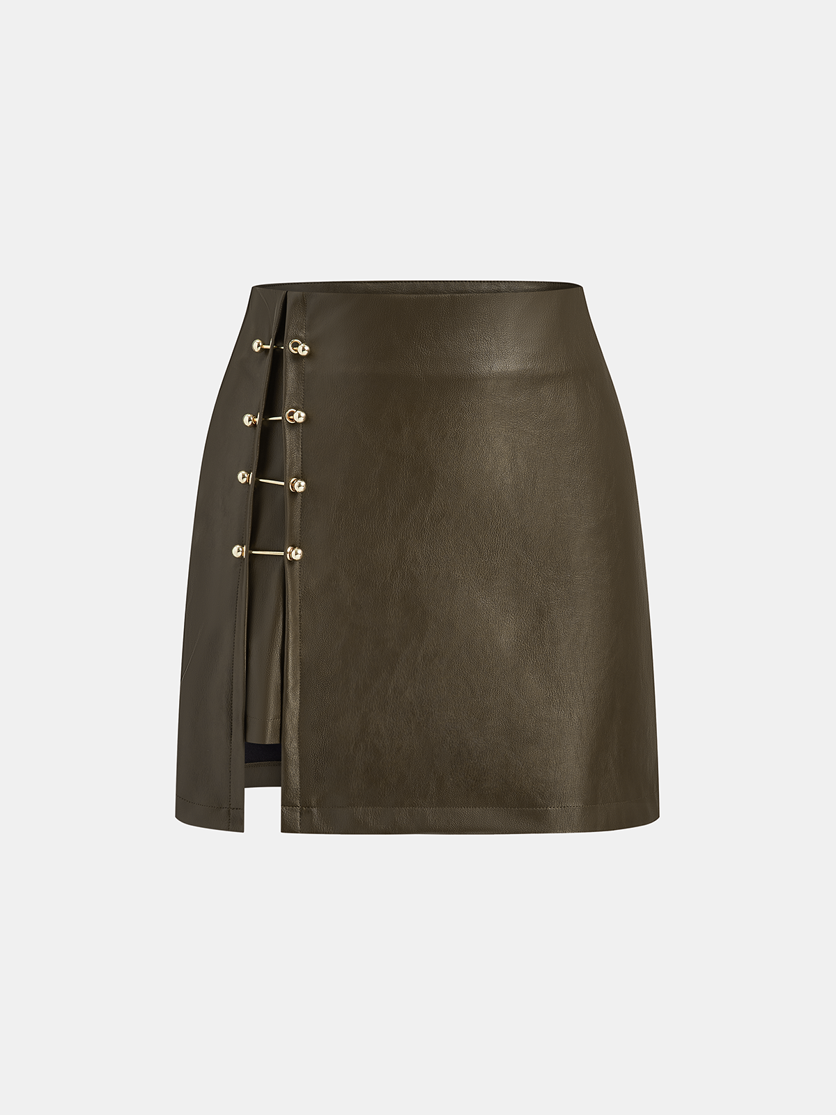 Onyx Edge Metal-Detail Faux Leather Mini Skirt