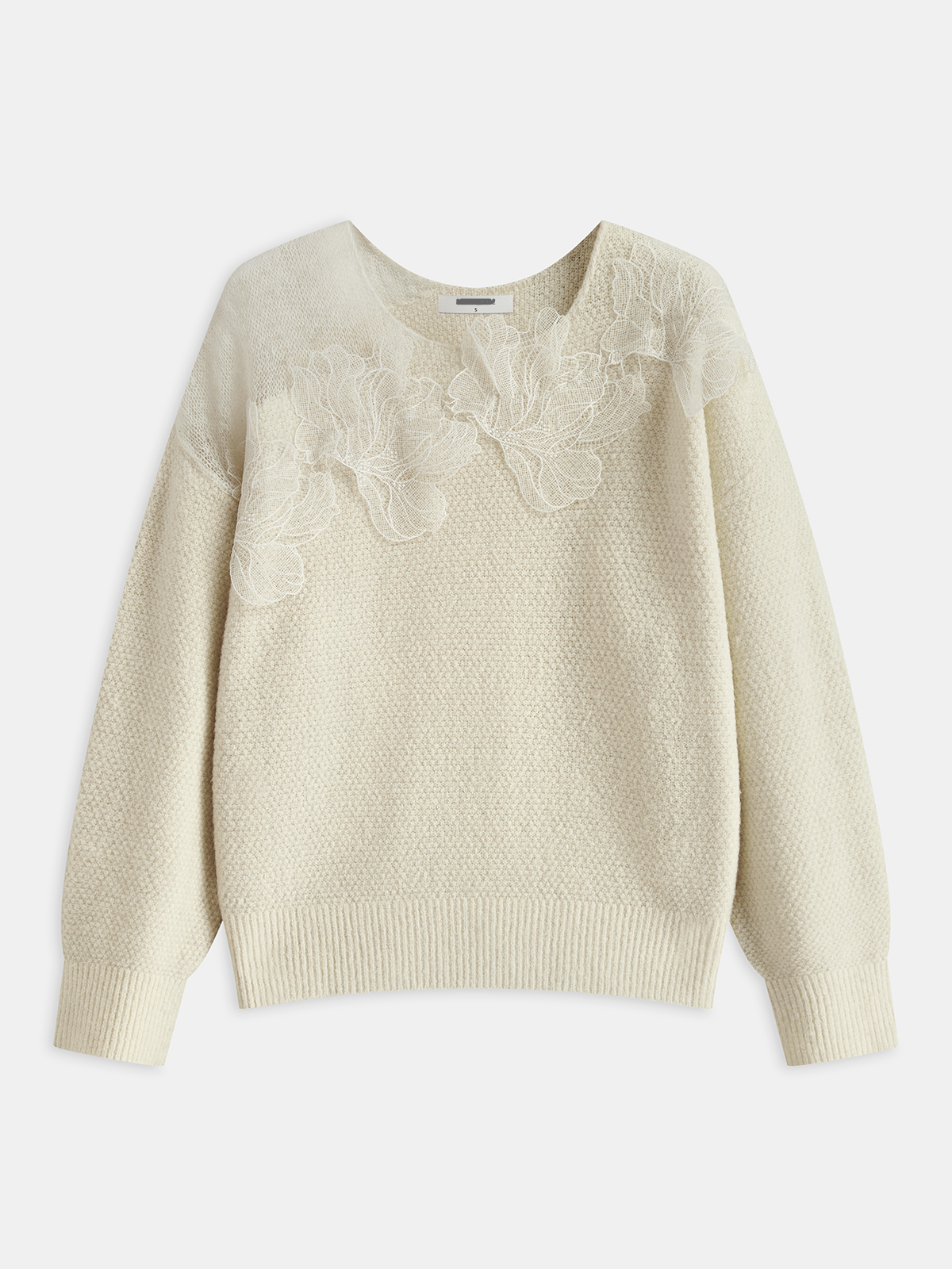 Lace Bloom Floral Semi-Sheer Round Neck Sweater