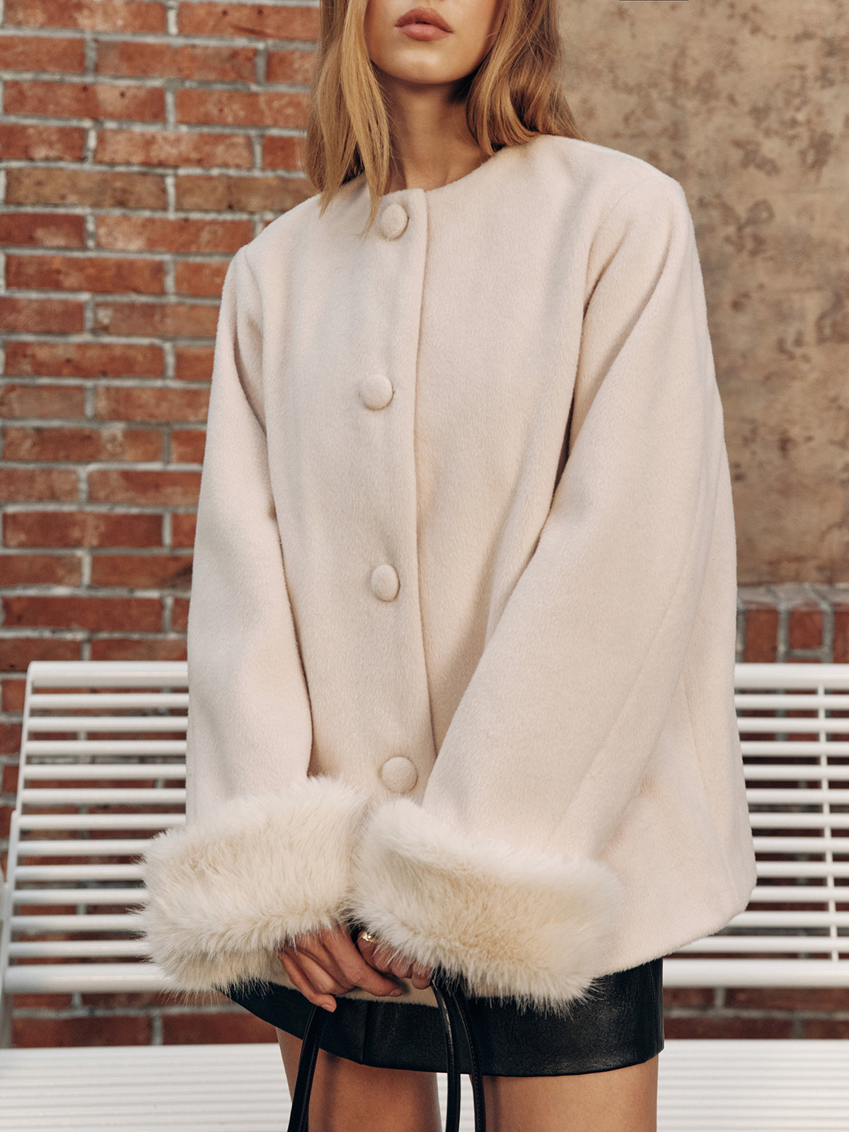 Glacier Faux Fur Cuff Wool-Blend Coat