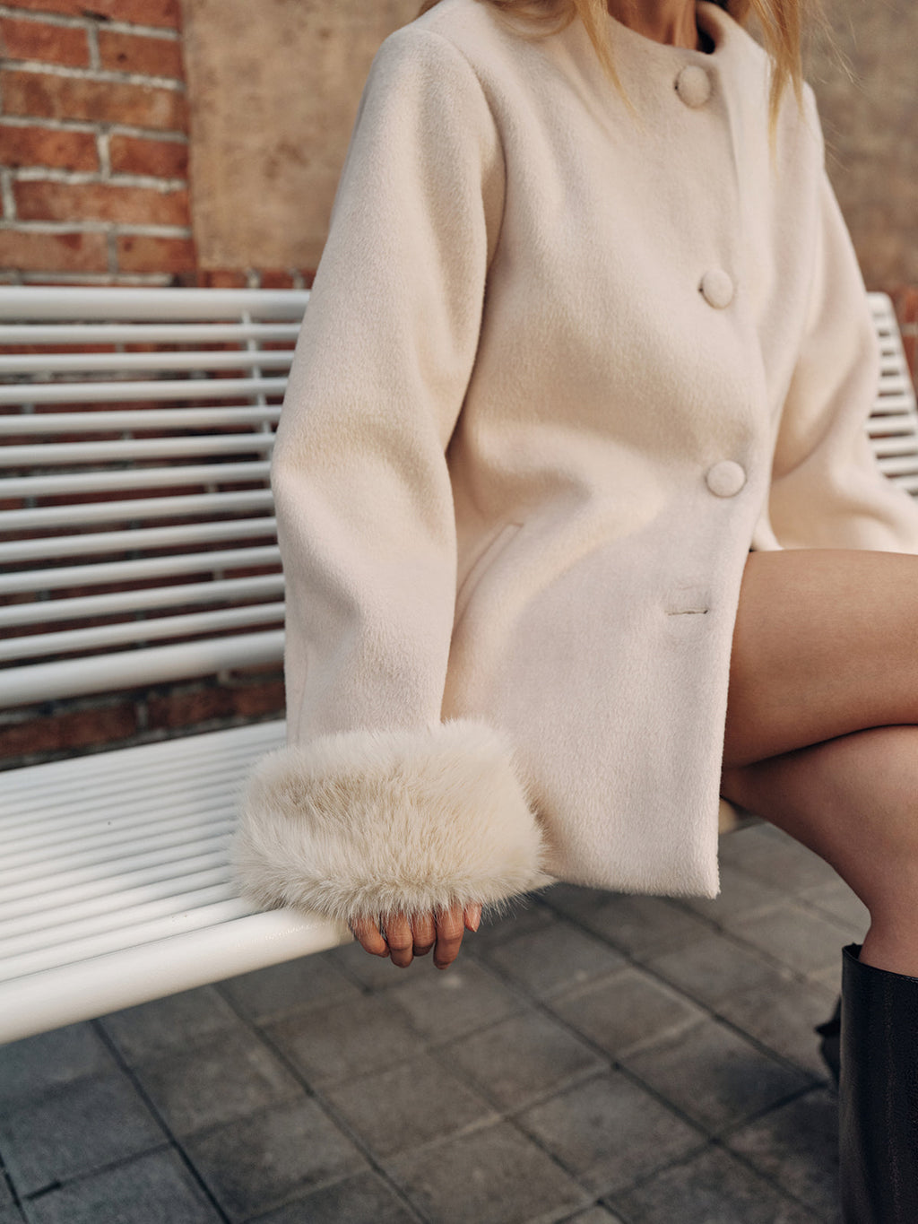 Glacier Faux Fur Cuff Wool-Blend Coat