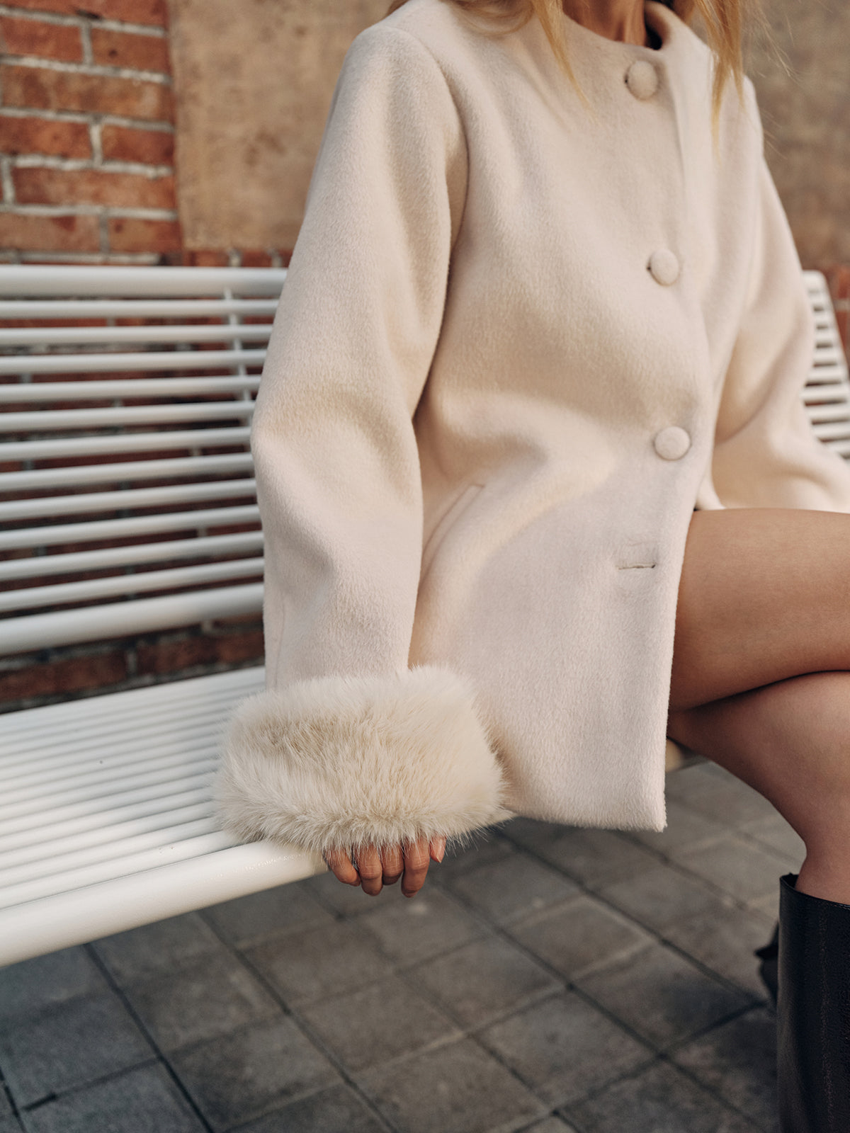 Glacier Faux Fur Cuff Wool-Blend Coat