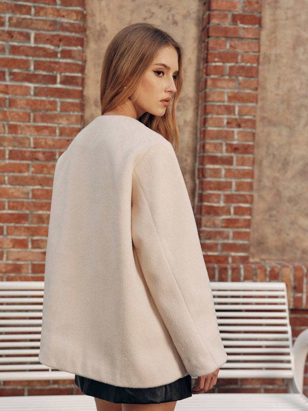 Glacier Faux Fur Cuff Wool-Blend Coat