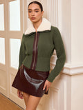 Chalet Faux Fur Collar Zip-Front Knit Outerwear